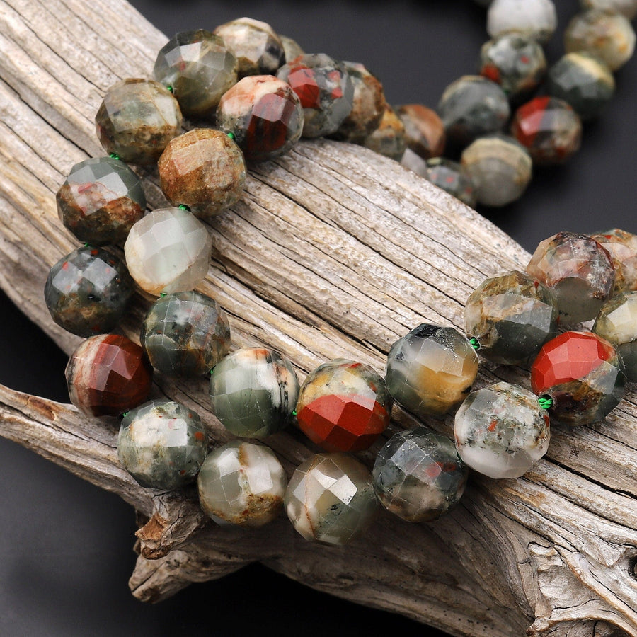 Faceted Natural African Bloodstone 12mm Round Beads 15.5" Strand