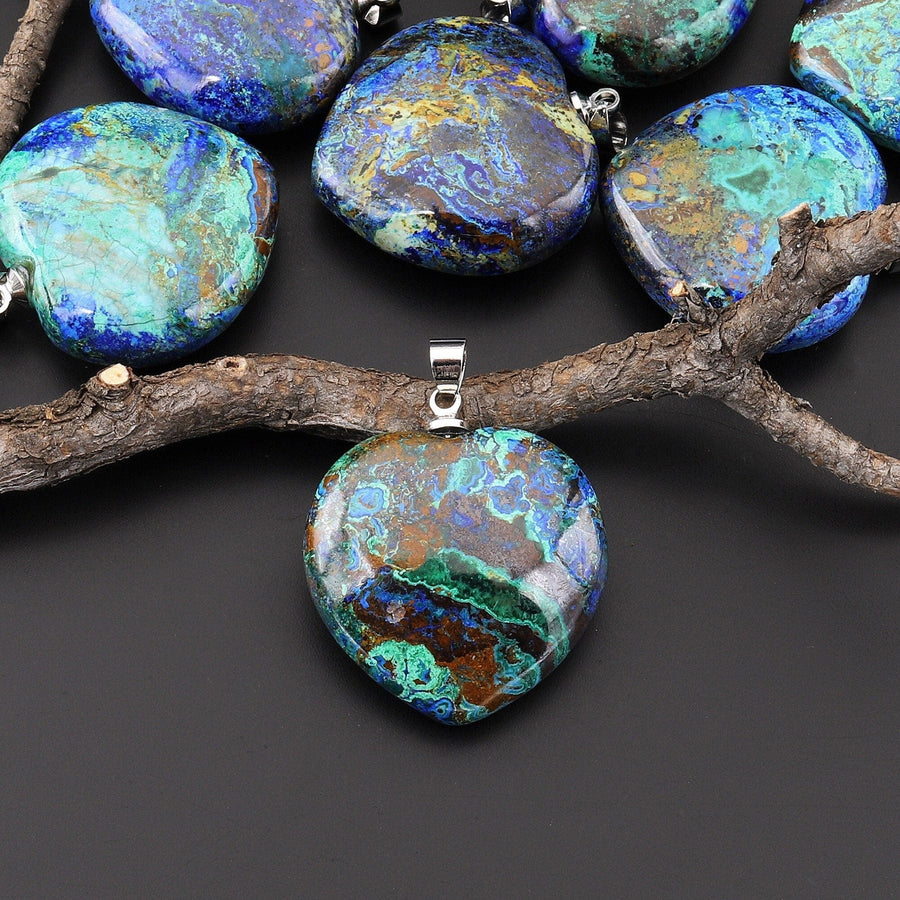 AAA Natural Shattuckite Heart Gemstone Pendant Malachite Chrysocolla Azurite From the Old Arizona Copper Mine A2