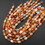 Natural Carnelian Faceted Oval Drum Barrel Beads 15.5" Strand