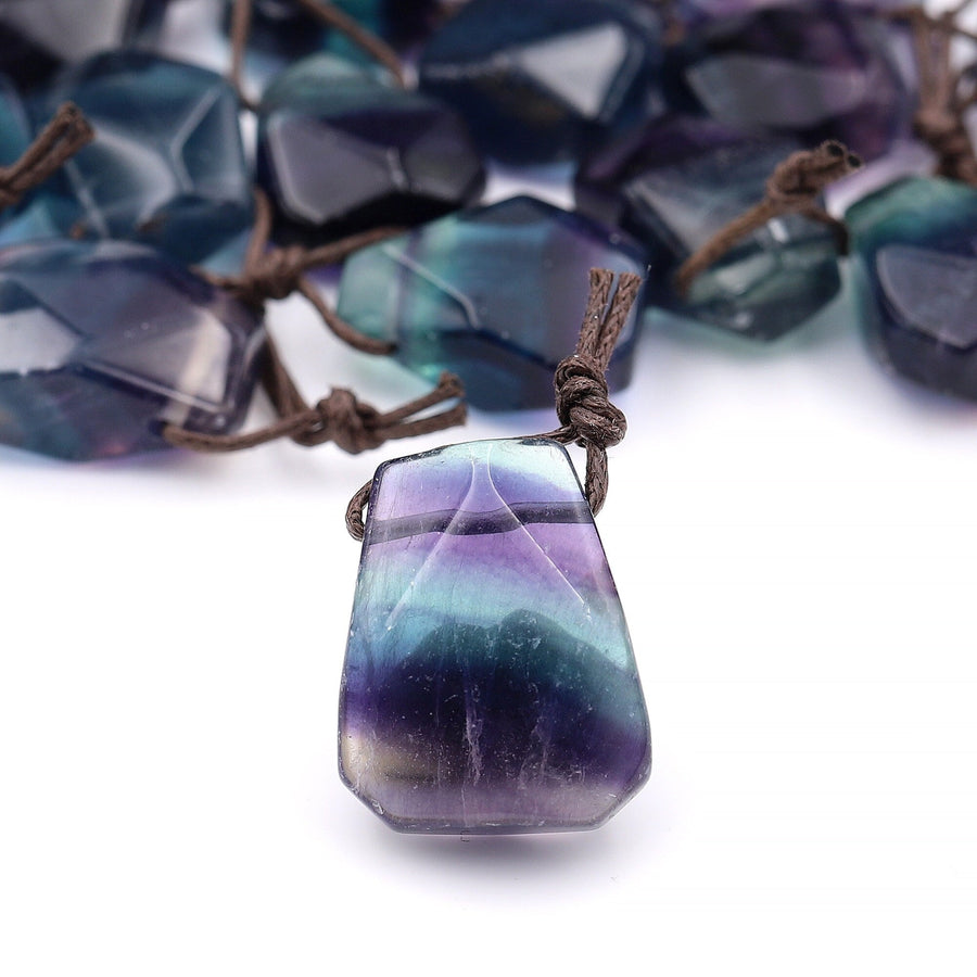 Natural Rainbow Fluorite Point Pendant Side Drilled Gemstone Focal Bead PDT0033 A1
