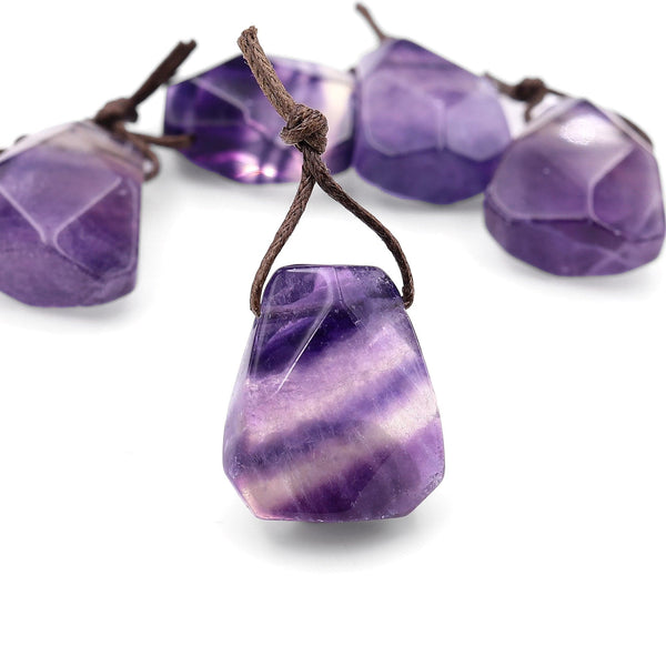 Natural Purple Stripes Fluorite Point Pendant Side Drilled Gemstone Focal Bead A1