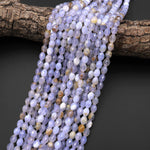 Natural Blue Chalcedony Faceted Drum Barrel Rice Beads 15.5" Strand