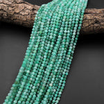 AAA Real Genuine Natural Colombia Green Emerald Gemstone Faceted 4mm Round Beads Laser Diamond Cut Gemstone May Birthstone 15.5" Strand