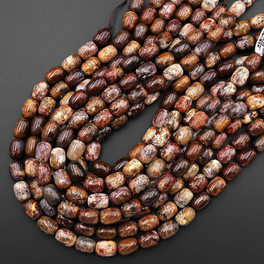 Rare Natural American Plume Agate Smooth Barrel Cylinder Beads 15.5" Strand