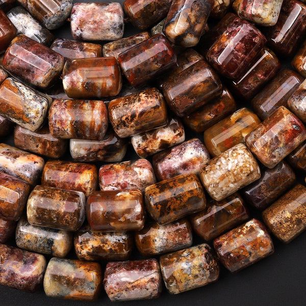 Rare Natural American Plume Agate Smooth Barrel Tube Cylinder Beads 15.5" Strand