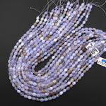 Natural Blue Chalcedony Faceted Drum Barrel Rice Beads 15.5" Strand