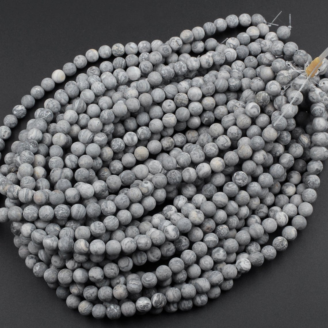 Natural Gray Maifan Stone 8mm Round Beads, Unique Gray Fossil Jasper Gemstone