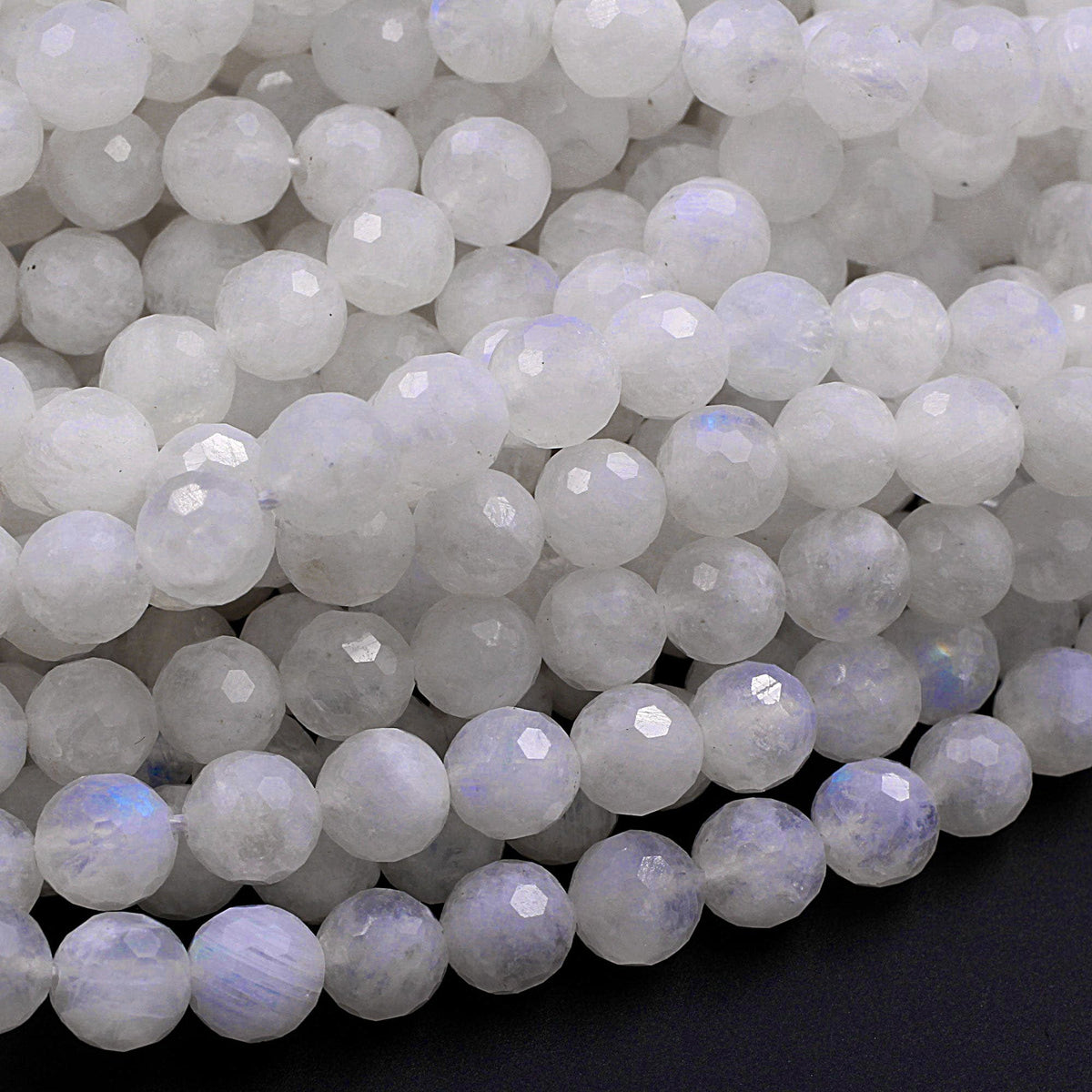 Micro Faceted Rainbow Moonstone 6mm 8mm Round Beads With