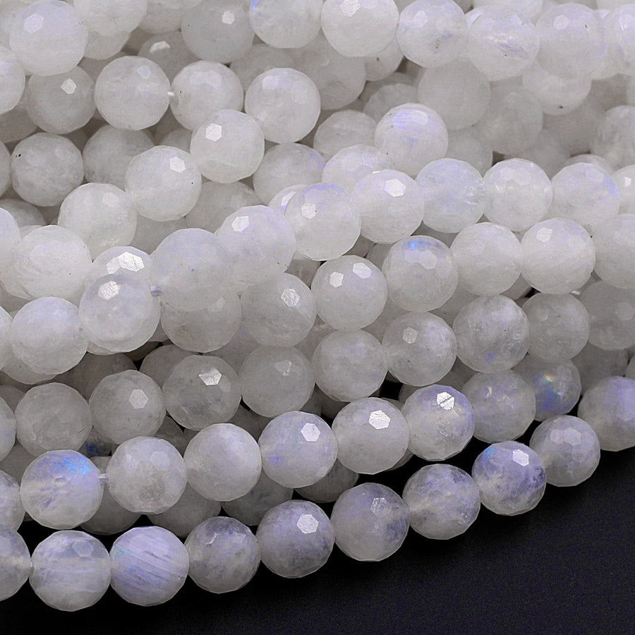Micro Faceted Rainbow Moonstone 3mm 4mm 6mm 8mm Round Beads 15.5" Strand