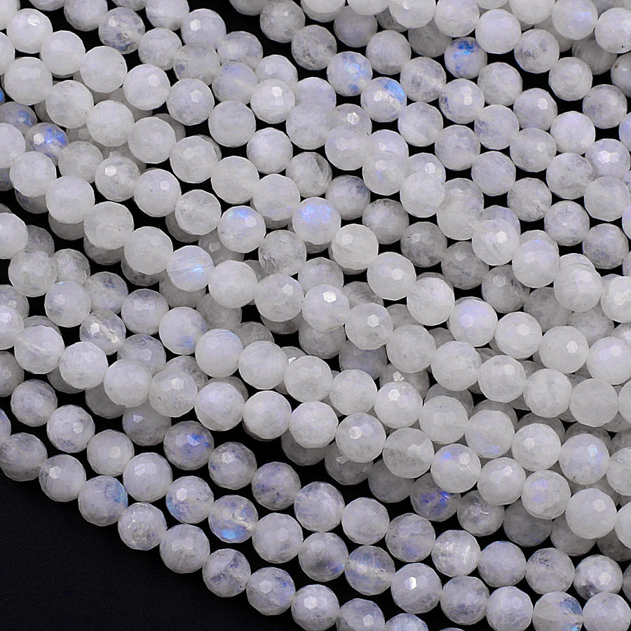 Micro Faceted Rainbow Moonstone 3mm 4mm 6mm 8mm Round Beads 15.5" Strand