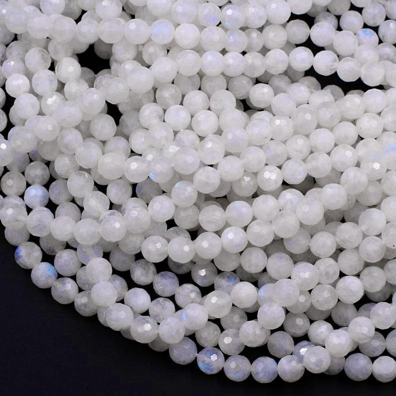 Micro Faceted Rainbow Moonstone 3mm 4mm 6mm 8mm Round Beads 15.5" Strand