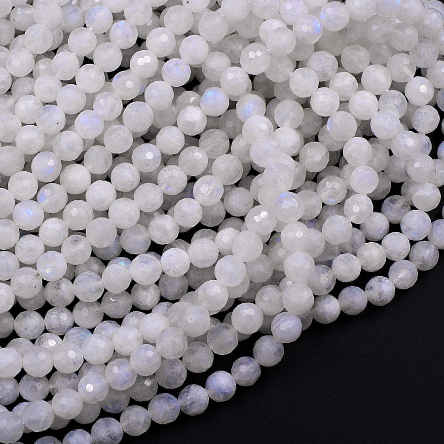 Micro Faceted Rainbow Moonstone 3mm 4mm 6mm 8mm Round Beads 15.5" Strand