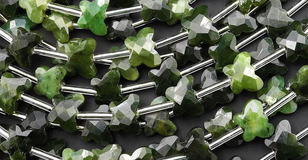 Faceted Natural Canadian Green Jade Butterfly Beads 10mm Carved Gemstone 15.5