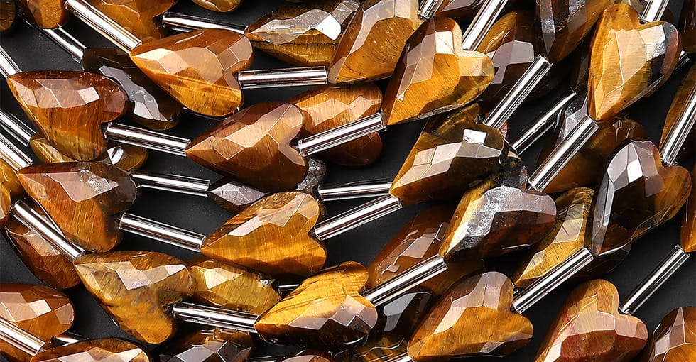 Faceted Natural Golden Tiger's Eye Heart Beads 8x12mm Gemstone 15.5