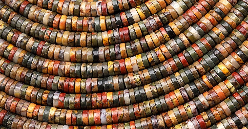 Natural Red Creek Jasper Beads 4mm Smooth Thin Heishi Rondelle Disc Aka Multicolor Picasso Jasper 15.5