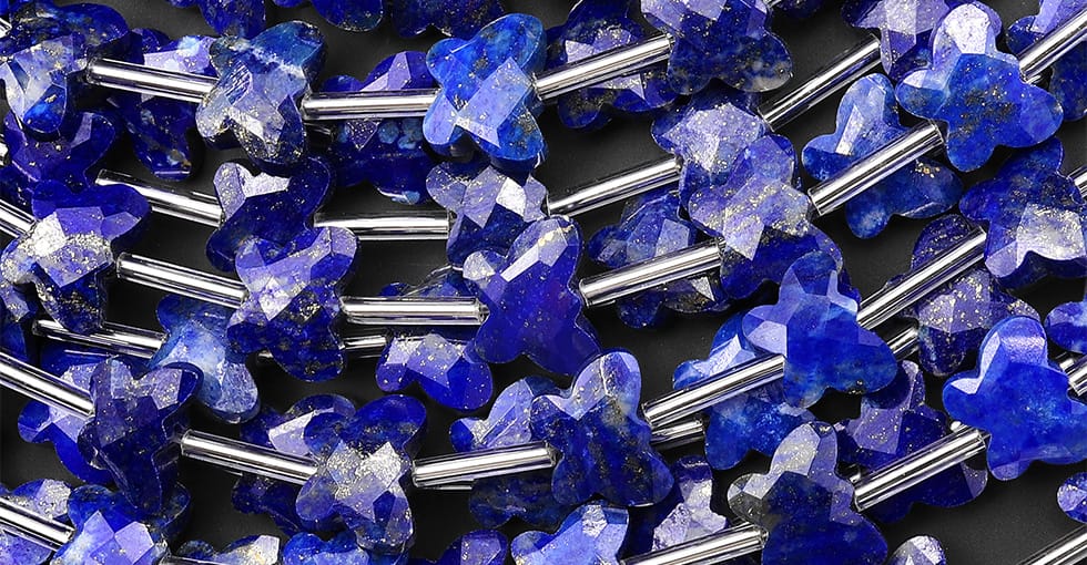 Faceted Natural Blue Lapis Butterfly Beads 10mm Carved Gemstone 15.5