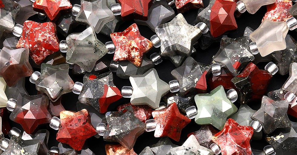 Sparkling Faceted Natural African Bloodstone Beads 10mm Carved Star Gemstone 15.5