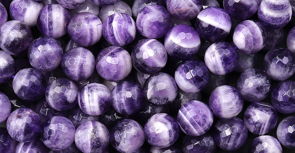 Faceted Natural Light Purple Chevron Amethyst 6mm 8mm Round Beads 15.5