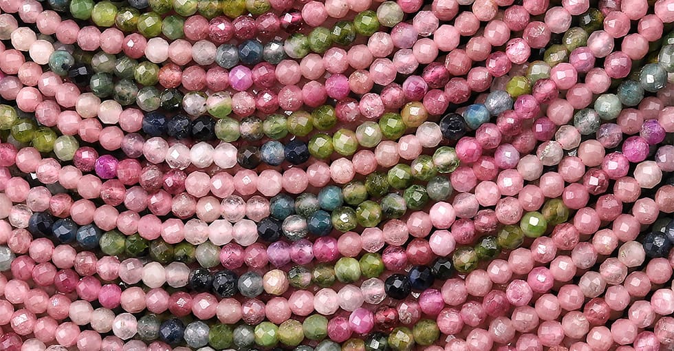 Natural Pink Green Blue Tourmaline Micro Faceted 3mm Round Ombre Gemstone Beads 15.5