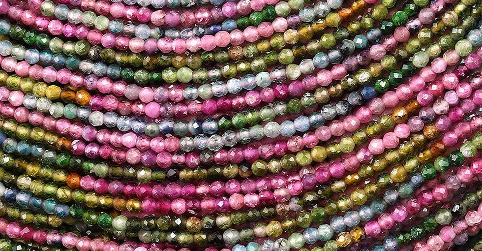 Natural Rainbow Tourmaline Faceted 2mm Round Pink Green Blue Gemstone Beads 15.5