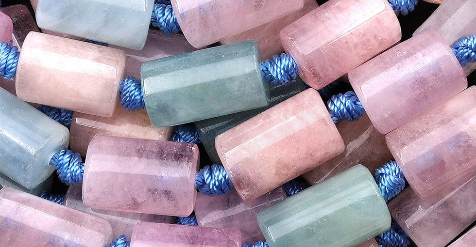 Natural Blue Green Aquamarine Pink Morganite Tube Beads 8