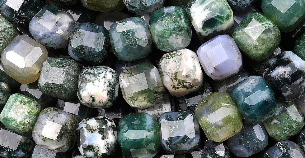 AAA Faceted Natural Green Moss Agate 8mm Cube Beads 15.5