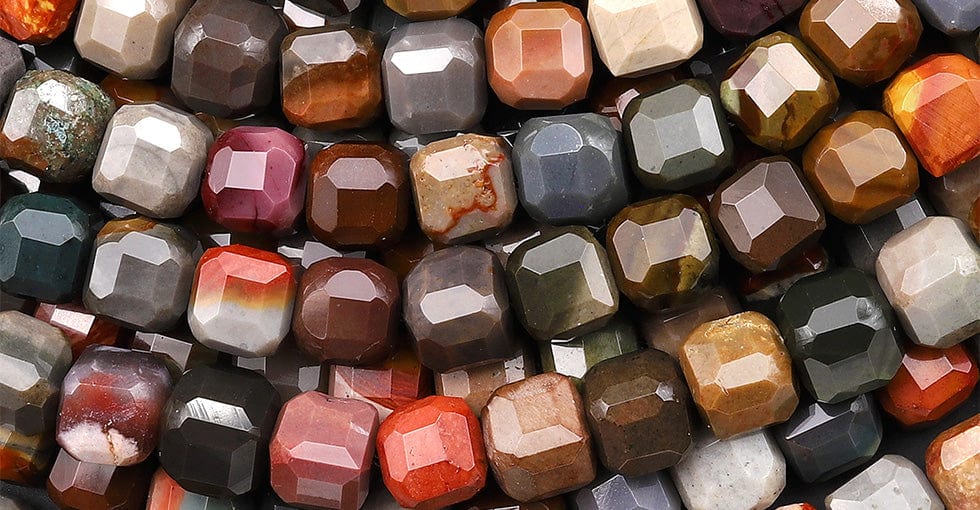 AAA Faceted Natural Polychrome Landscape Ocean Jasper 7mm 8mm Cube Beads 15.5