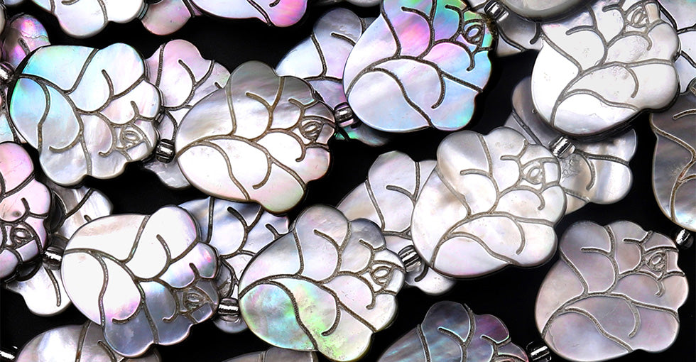 AAA Natural Silver Mother of Pearl Hand Carved Multi Layered Rose Petal Bloom Flower Beads 20mm
