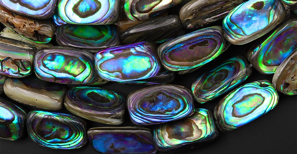 Genuine Natural Abalone Shell Smooth Rounded Rectangle Nugget Beads Iridescent Rainbow Glow Blue Green 15.5