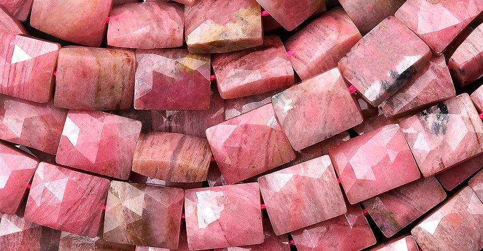 AAA Faceted Natural Pink Rhodonite In Quartz Beads Rectangle Cushion 8x10mm Beads 15.5
