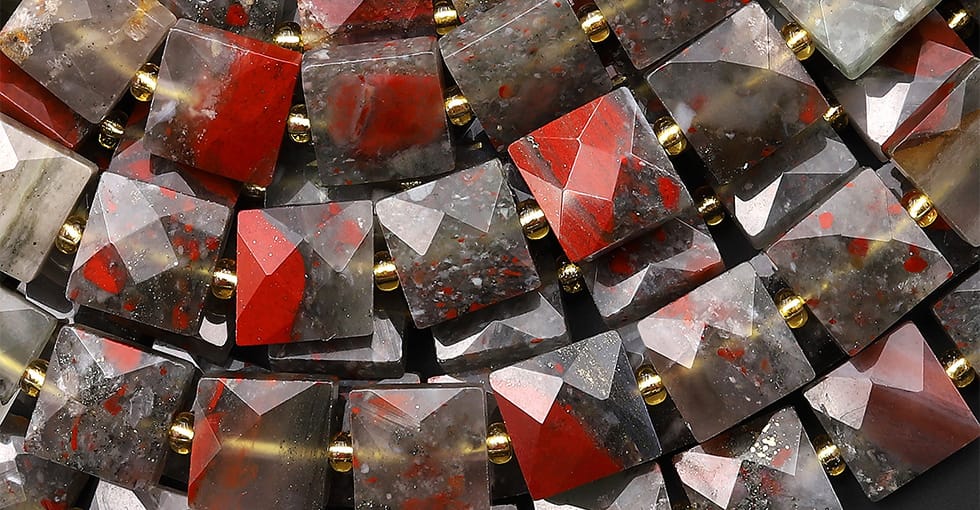 Faceted Natural African Bloodstone 10mm Gemstone Square Beads 15.5