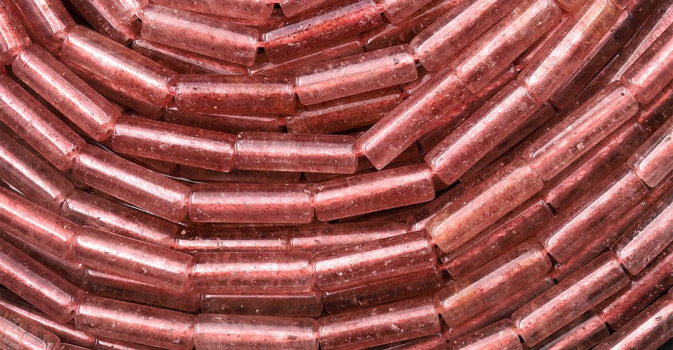Natural Strawberry Quartz Thin Long Tube Beads 13x4mm 15.5