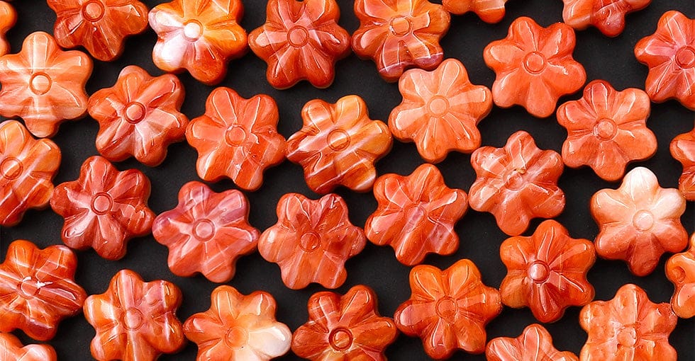 AAA Carved Natural Pink Red Orange Spiny Oyster Daisy Flower Beads 8mm 16