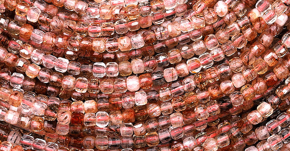 Faceted Natural Red Rutile Quartz Cube Beads 3mm Gemstone 15.5