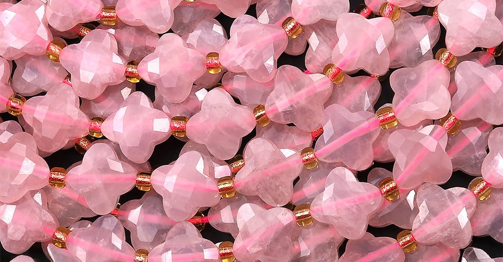 Four Leaf Clover 10mm Beads Natural Pink Rose Quartz Carved Faceted Flower Gemstone 15.5