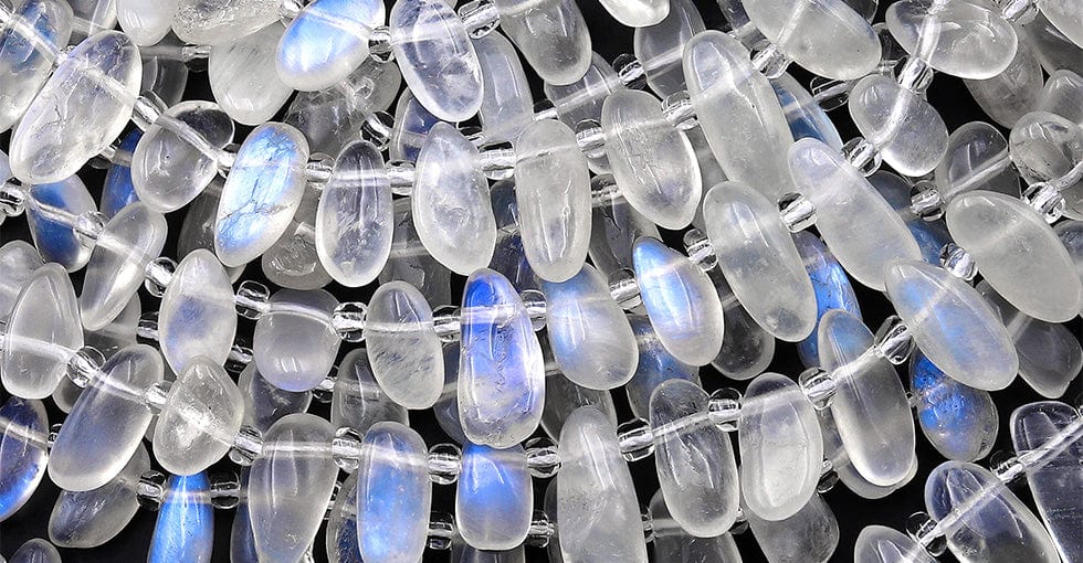 AAA Natural Rainbow Moonstone Beads Freeform Oval Drop Nuggets Top Side Drilled Gemstone 15.5