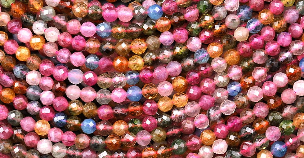 AAA Translucent Natural Tourmaline Faceted 4mm Round Multicolor Pink Green Yellow Blue Gemstone Beads 15.5