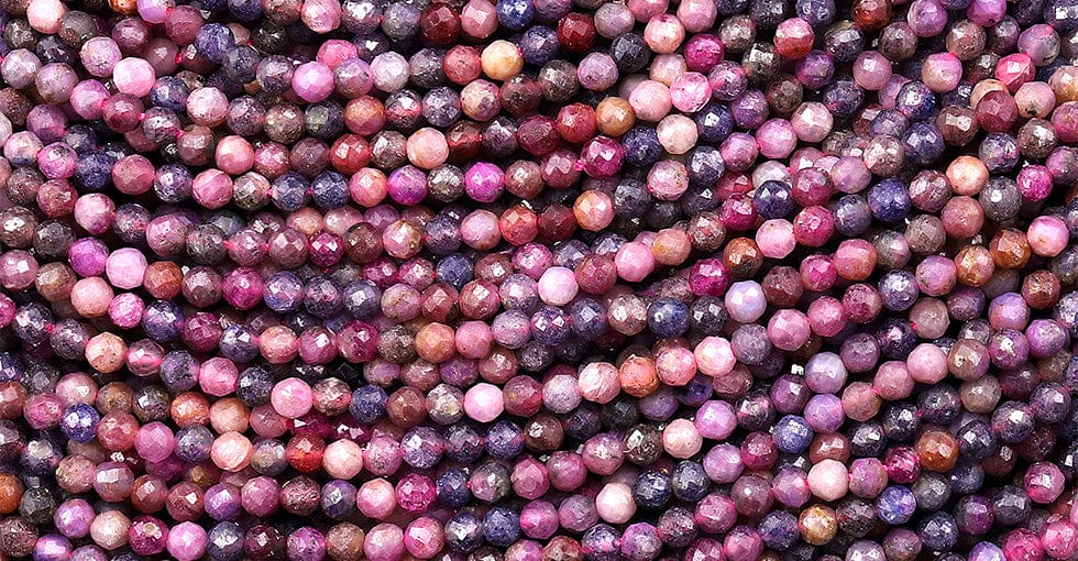 Faceted Natural Blue Sapphire Pink Ruby 2mm Round Gemstone Beads 15.5