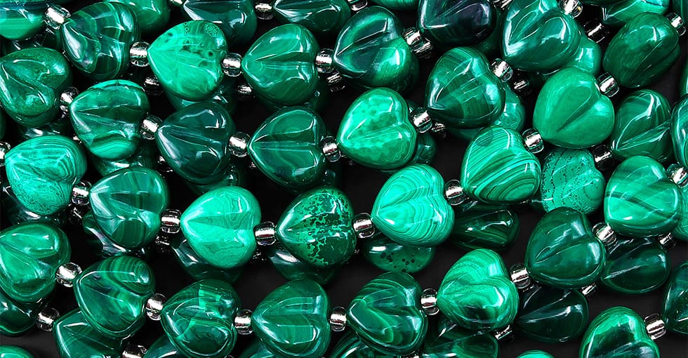AAA Carved Natural Green Malachite Smooth Heart Beads 10mm Gemstone From Congo 15.5