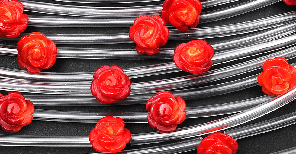 Red Coral Hand Carved Rose Flower Gemstone Beads 8mm 8