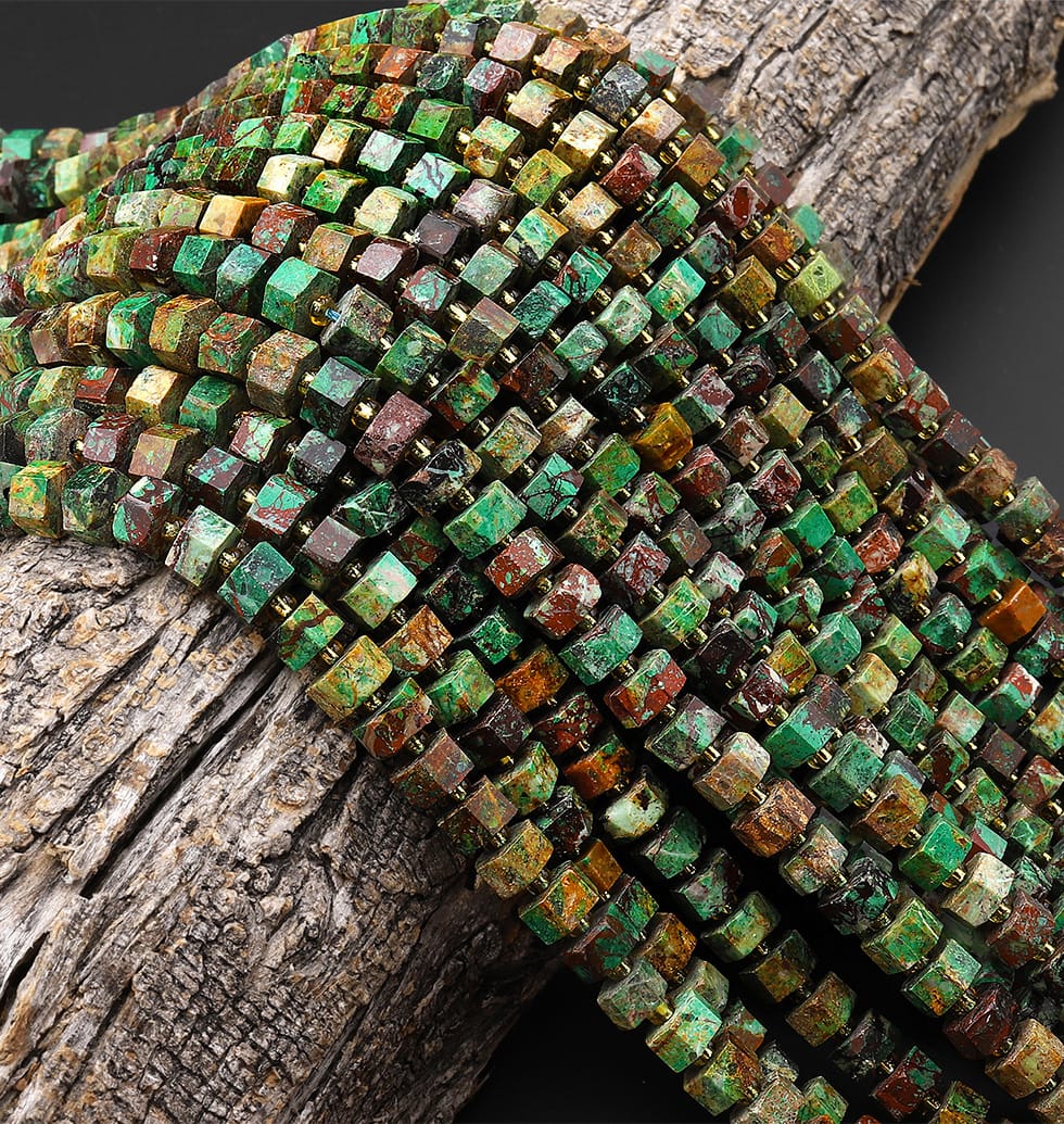 Natural Chrysocolla in Copper From Arizona Faceted Hexagon Rondelle Heishi 7mm Beads 15.5