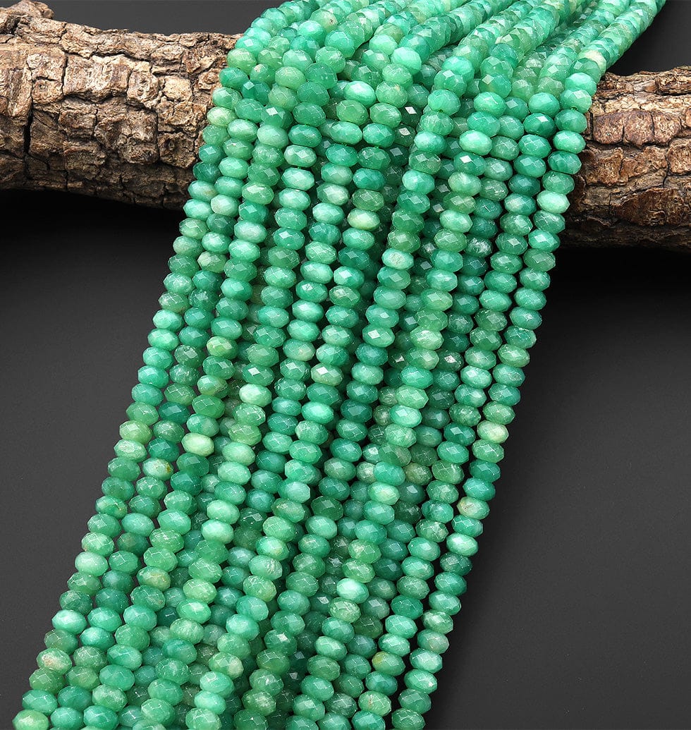 AAA Rare Faceted Natural Emerald Green Mica 6mm Rondelle Beads Gemstone 15.5