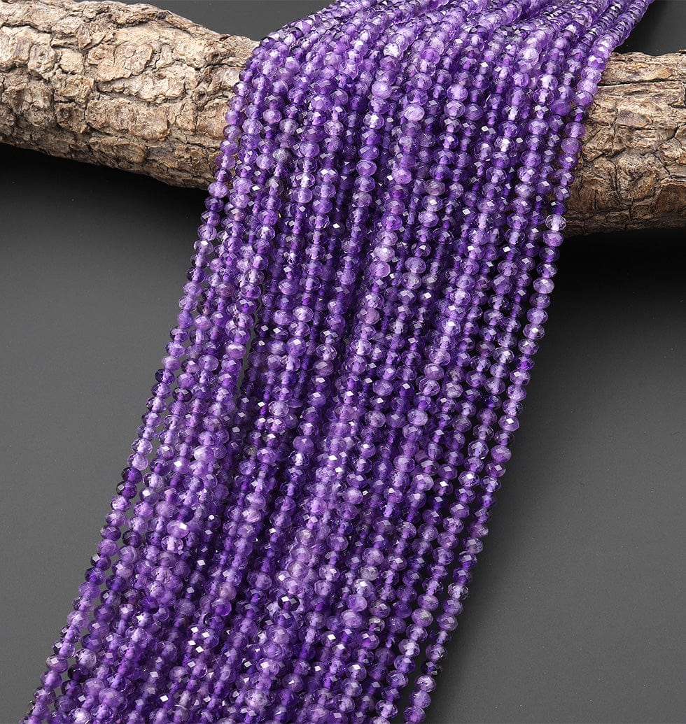 AAA Faceted Natural Purple Amethyst 4mm Rondelle Gemstone Beads 15.5