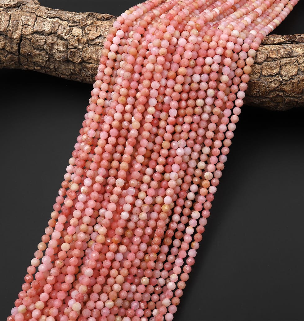 AAA Faceted Natural Peruvian Pink Opal 4mm Round Gemstone 15.5