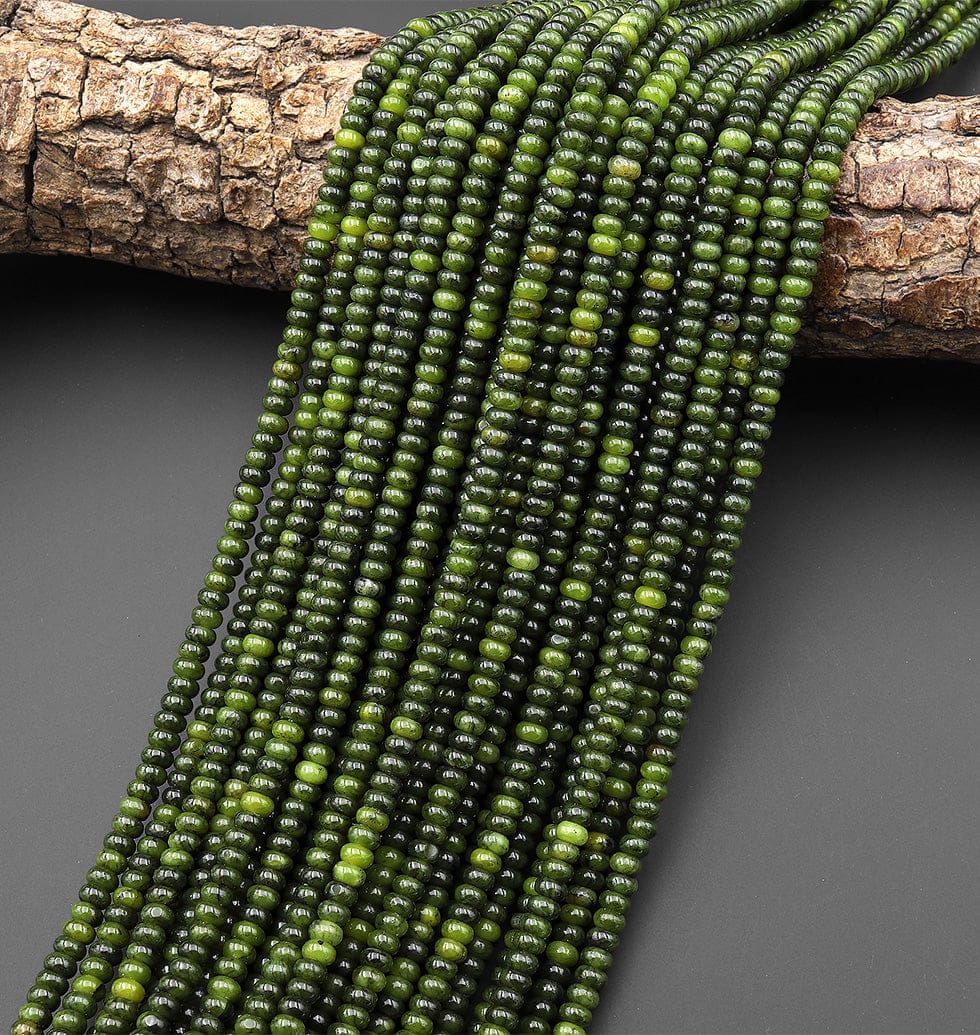 Natural Dark Green Russian Jade Beads 4mm Smooth Rondelle 15.5