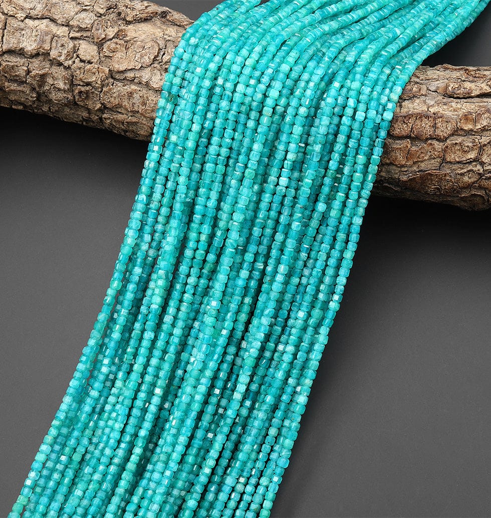 AAA Natural Blue Green Russian Amazonite Faceted Cube Beads 2mm Gemstone 15.5