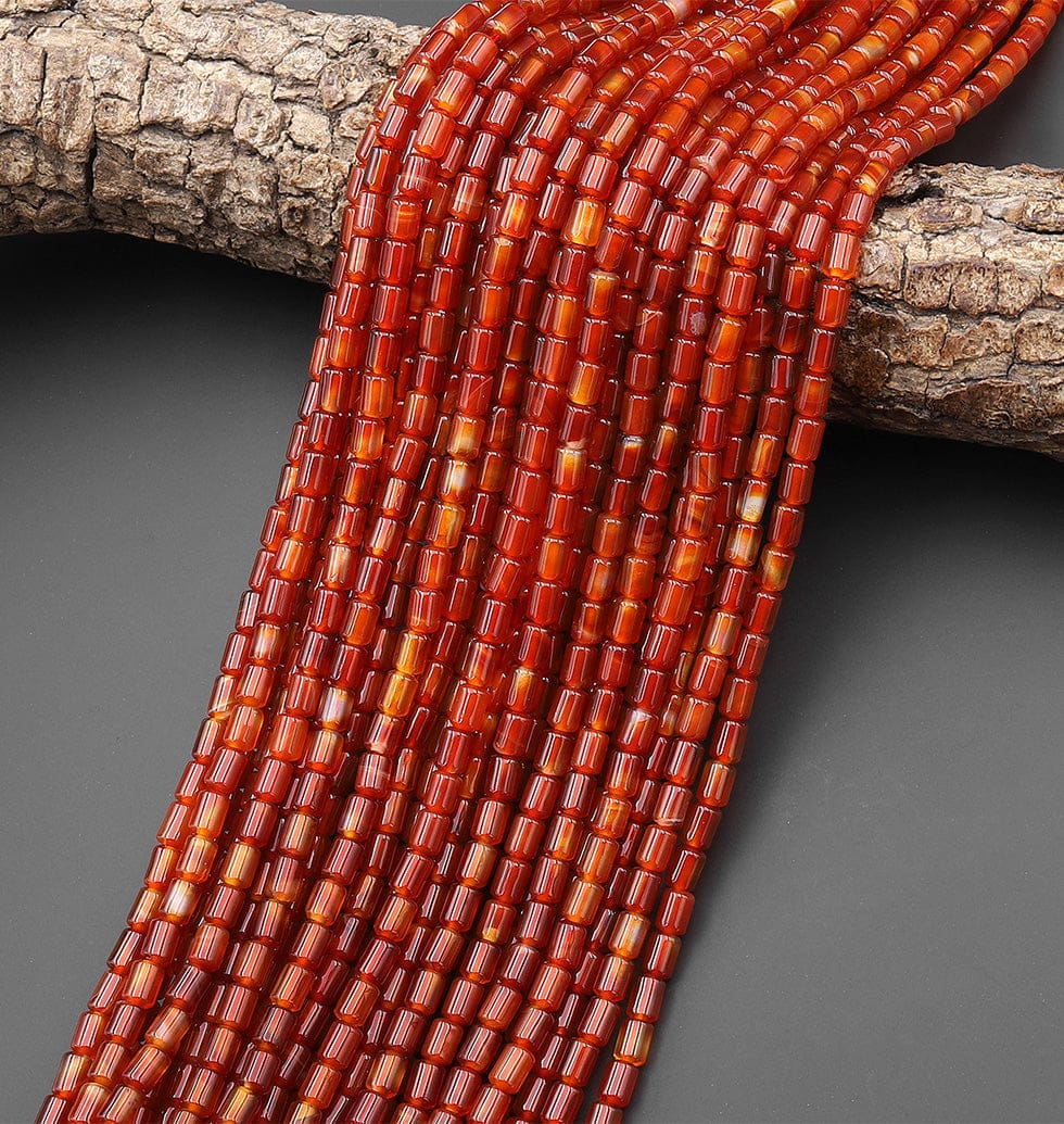 Natural Carnelian Smooth Barrel Tube Beads 4x6mm 15.5