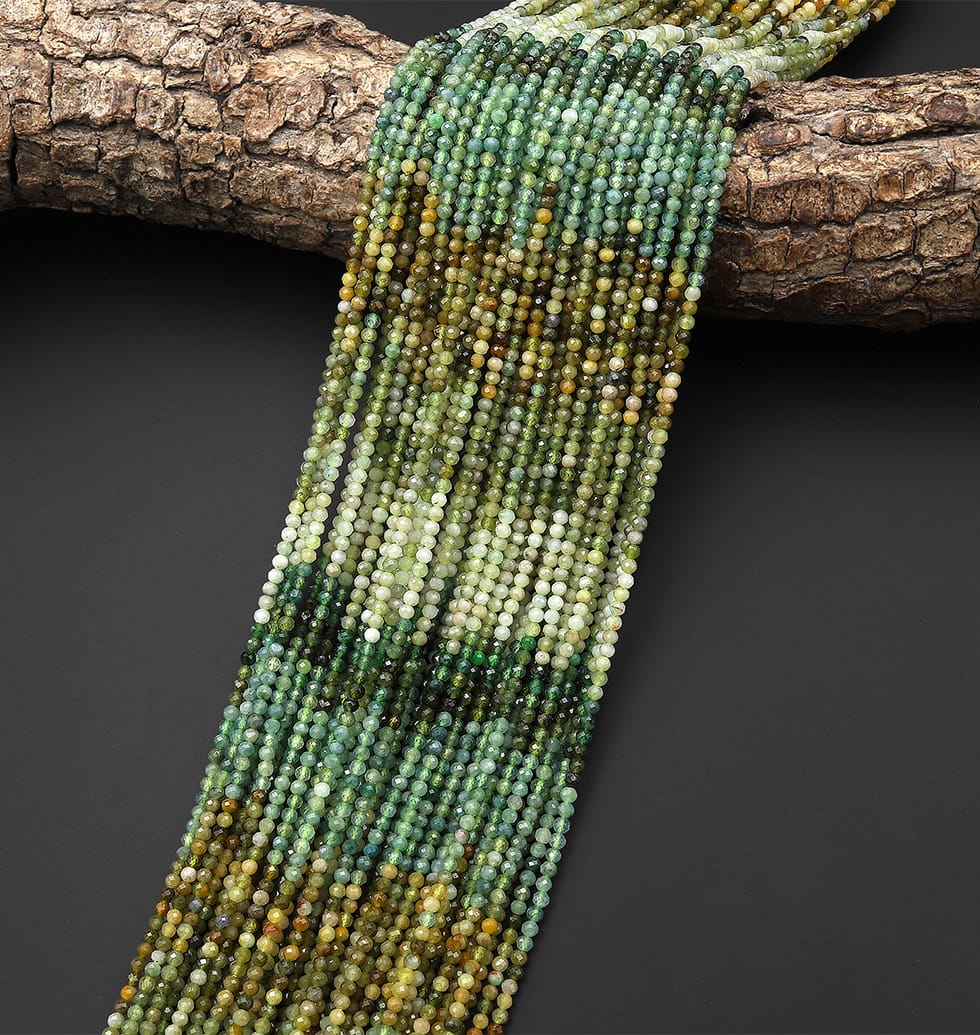 Faceted Natural Multicolor Yellow Green Jadeite 2mm Round Beads Ombre Gemstone 15.5