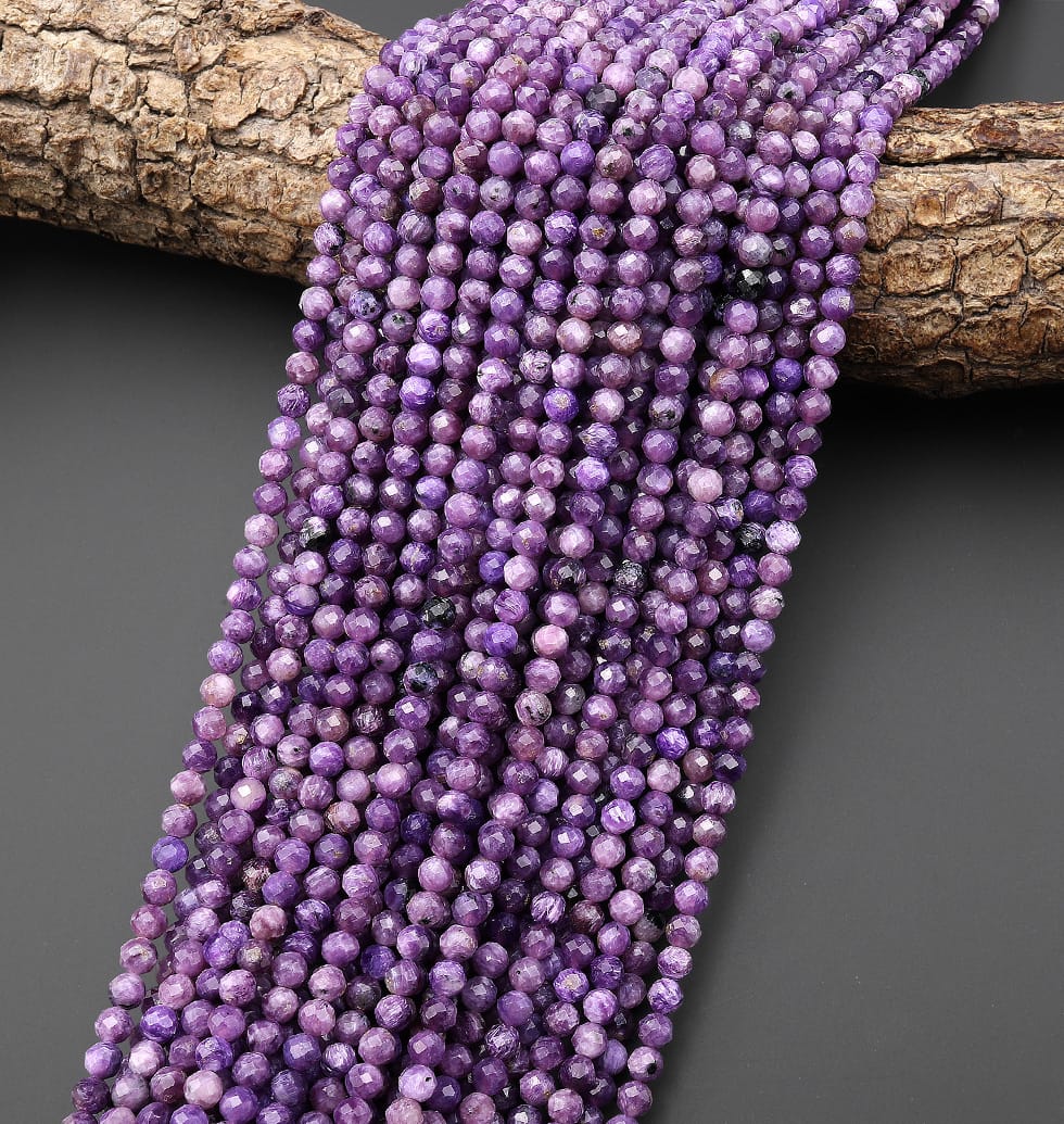 AAA Faceted Genuine Natural Russian Purple Charoite 4mm Round Beads Gemstone 15.5