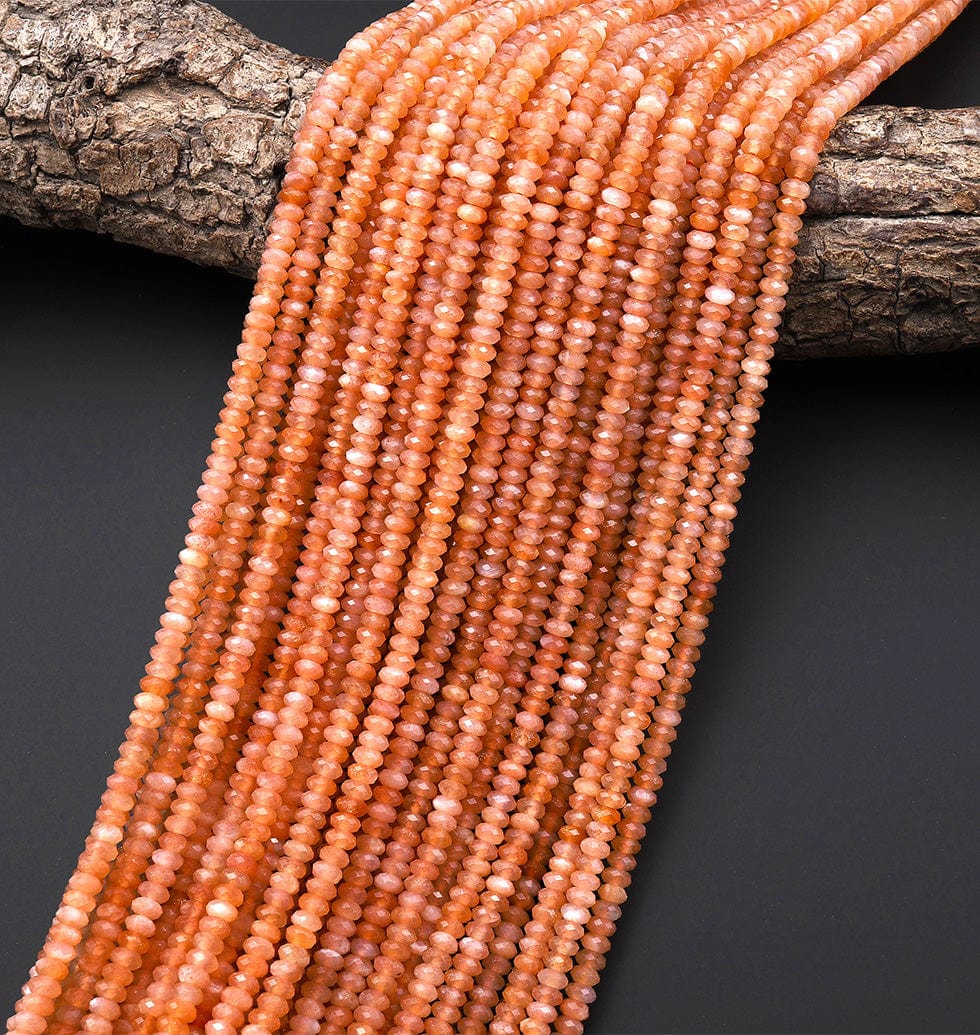 AAA Faceted Natural Peach Moonstone 4mm Thin Rondelle Gemstone Beads 15.5